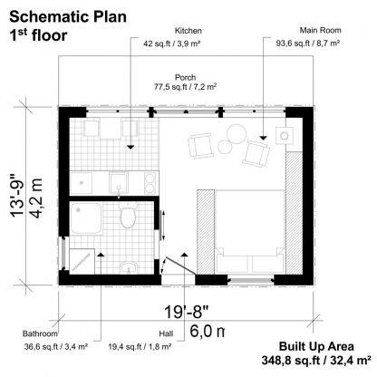 Planos de la cabaña con 1 habitación Cloe - Imagen 2