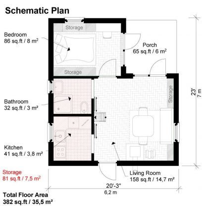 Planos de casa de un dormitorio Peggy - Imagen 2