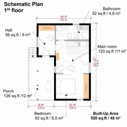 Planos de casa pequeña de un piso Quinn - Imagen 2