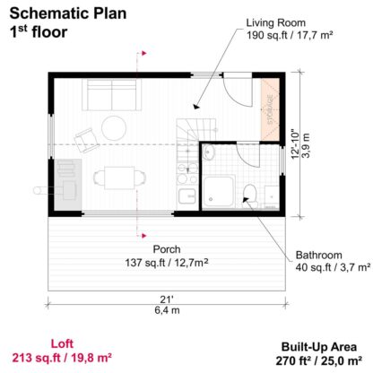 Planos de cabaña pequeña con dormitorio en desván, Kia - Imagen 3