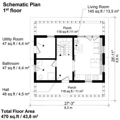 Planos de casa pequeña con porches Gloria - Imagen 3